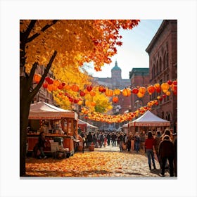 A Quaint Rustic Autumn Festival Scene Where The Dance Of Fiery Oranges Rich Yellows And Deep Reds (3) Canvas Print