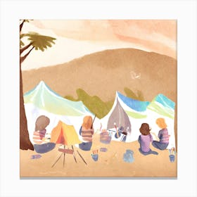 Watercolor Of Campers Canvas Print