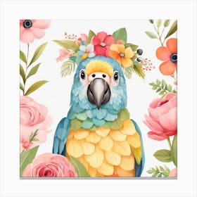 Floral Baby Parrot Nursery Illustration (10) Canvas Print
