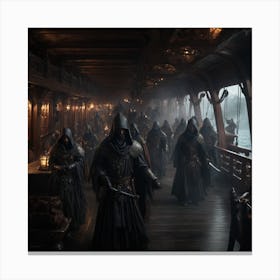 D&D fighting ghosts wraiths specters spirits on ship lower deck, dark fantasy, intricate, highly detailed, digital painting, artstation, concept art, smooth, sharp focus, digital illustration Canvas Print