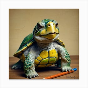 Turtle With Pencil 1 Canvas Print