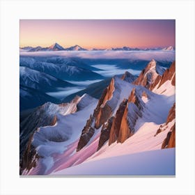 Sunrise In The Mountains With Snow Covered Canvas Print