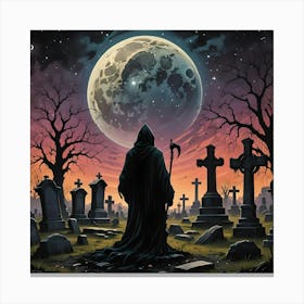 Graveyard At Night 1 Canvas Print