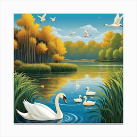 Swans In The Lake Canvas Print