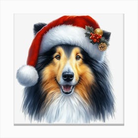 Sheltie Christmas Hat 1 Stampe su tela