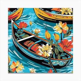 Thai Boat Pattern With Flowers Canvas Print