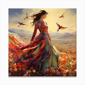 Girl In A Flower Field Canvas Print