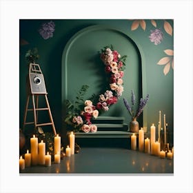 Room With Candles And Flowers Canvas Print