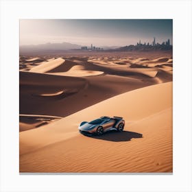 Futuristic Sports Car In The Desert Canvas Print