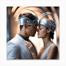 Couple In Futuristic Hats Canvas Print