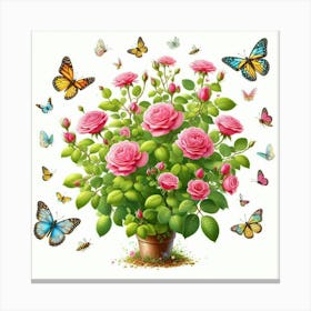 Pink Roses With Butterflies Canvas Print