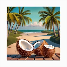 Coconuts On The Beach 1 Canvas Print