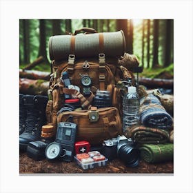 Backpack In The Woods Canvas Print