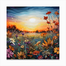 Sunset Over Wildflowers Canvas Print