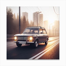 Vintage Car On The Road Canvas Print