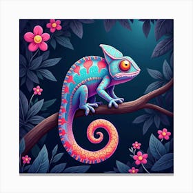 A Whimsical Chameleon With A Tail Of Glowing, Neon Patterns Blending Into A Vibrant Jungle 1 Canvas Print