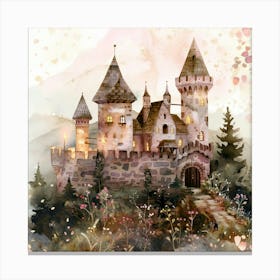 Magical Watercolor Castle Canvas Print