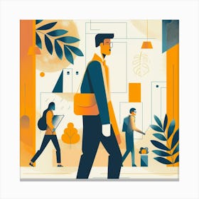 Illustration Of People Walking Canvas Print