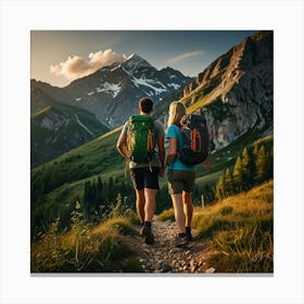 Couple Hiking In The Mountains Canvas Print