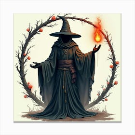 Black Magic Warlock With A Watercolor Spell Circle 1 Canvas Print