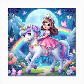 Princess On Unicorn Canvas Print