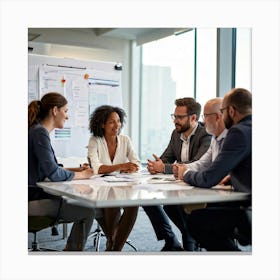 Business Strategy Meeting In Action With A Diverse Group Of Four Adults Two Women And Two Men Stra (4) Canvas Print