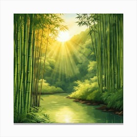 A Stream In A Bamboo Forest At Sun Rise Square Composition 432 Canvas Print