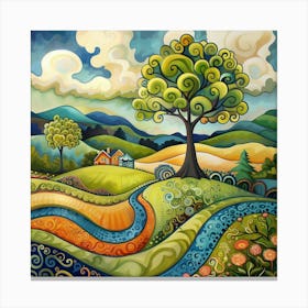 Tree In The Valley Canvas Print