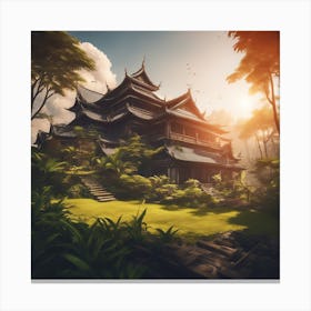 A Beautiful Big House, The Sun Shines Through The Tops Of Rice Canvas Print