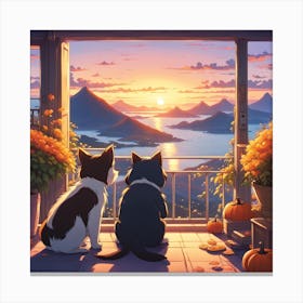 Two Cats Looking At The Sunset Canvas Print