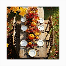 A Rustic Wooden Table Sun Dappled Bedecked By Autumns Bounty In A Traditional Country Garden Top (2) Canvas Print