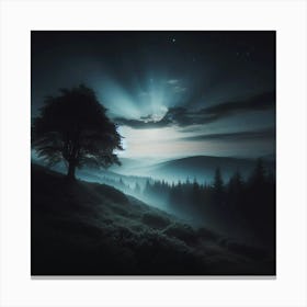 Lone Tree At Night 3 Canvas Print