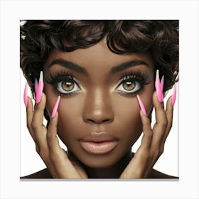 Black Woman With Pink Nails 2 Canvas Print