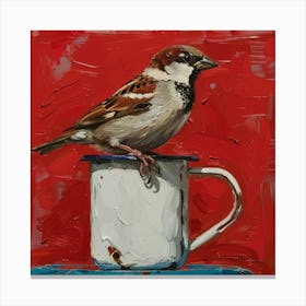 Sparrow In A Cup 1 Canvas Print