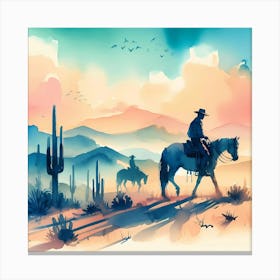 Watercolor Cowboys In The Desert Canvas Print