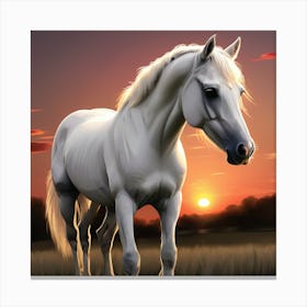 White Horse At Sunset Canvas Print