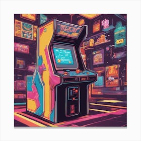 A Retro Style Arcade Cabinet With Pixelated Graphics And Classic Video Game Characters Canvas Print