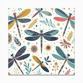 Scandinavian style,Pattern with colorful Dragonfly 1 Canvas Print