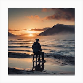 Man Sitting On A Bench At Sunset Canvas Print