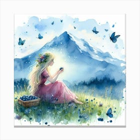 Watercolor Of A Girl With Blueberries Canvas Print