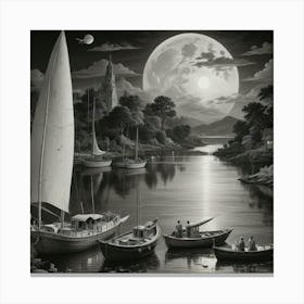 Moonlight Sailboats Canvas Print