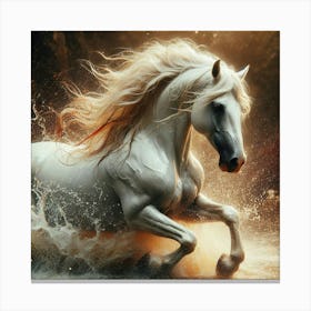 White Horse Running In Water Canvas Print