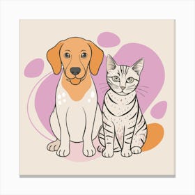 Illustration of a dog and a cat Canvas Print