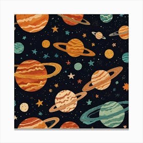 Planets And Stars Cute Kids Room Drawing Illustration 0 Canvas Print