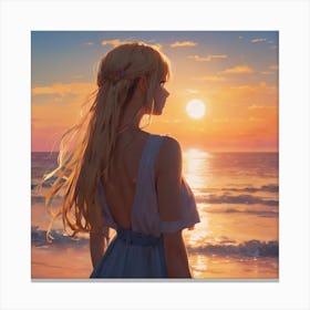Anime Girl Looking At Sunset Canvas Print