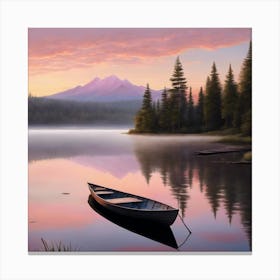 Canoe On Lake Canvas Print