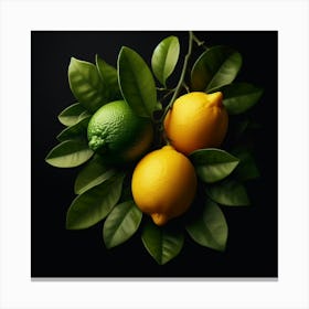 Three Lemons On A Black Background 1 Canvas Print