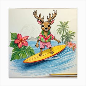 Deer On Surfboard 9 Canvas Print