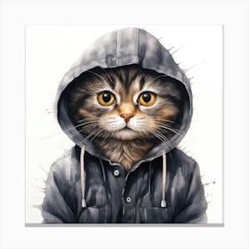 Watercolour Cartoon Cat In A Hoodie Canvas Print