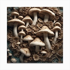 Mushrooms On A Blue Background Canvas Print